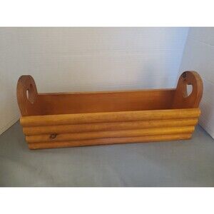 Vtg Cottage Core Wood Planter Basket Heart Cutout Sides 16.25”x 6.5”x 4.5”